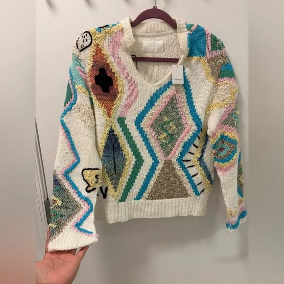 Zadig & Voltaire Sonny Kilim Carpet Intarsia Multicolor Sweater Size XS - Picture 2 of 11